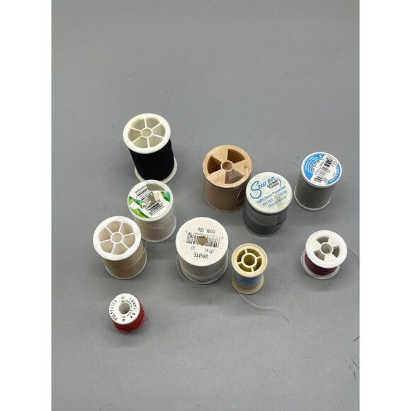 10 spools of polyester thread  varying colors white blue and sizes READ - Picture 2 of 6